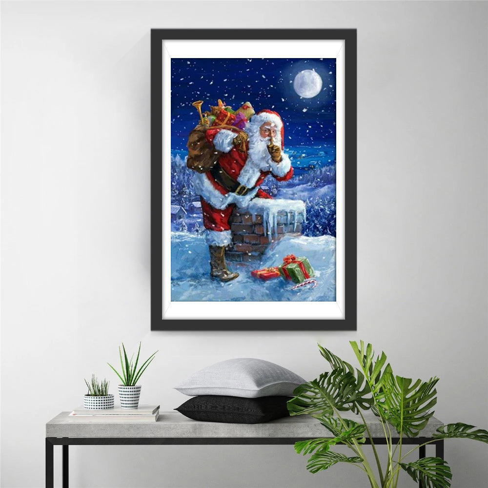 Weihnachtsmann mit Geschenken in der Nacht Diamond Painting