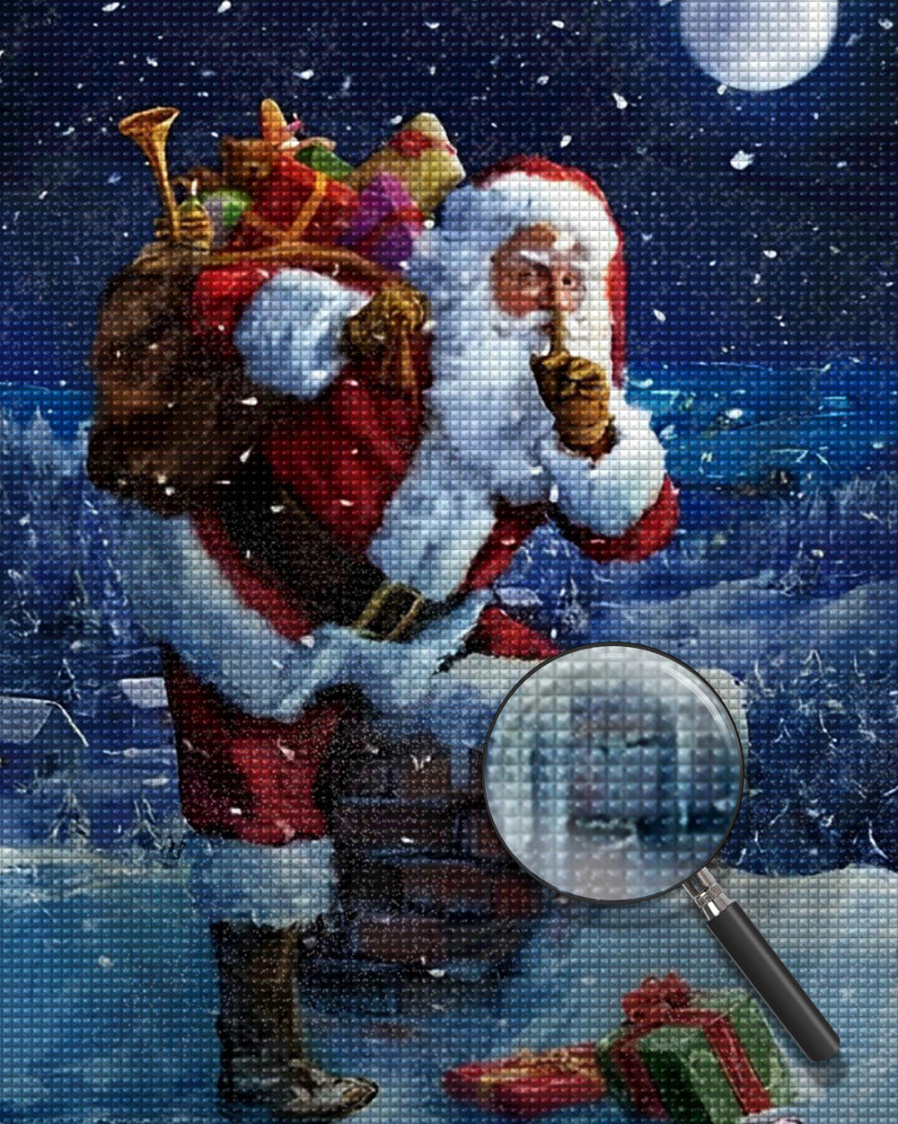 Weihnachtsmann mit Geschenken in der Nacht Diamond Painting