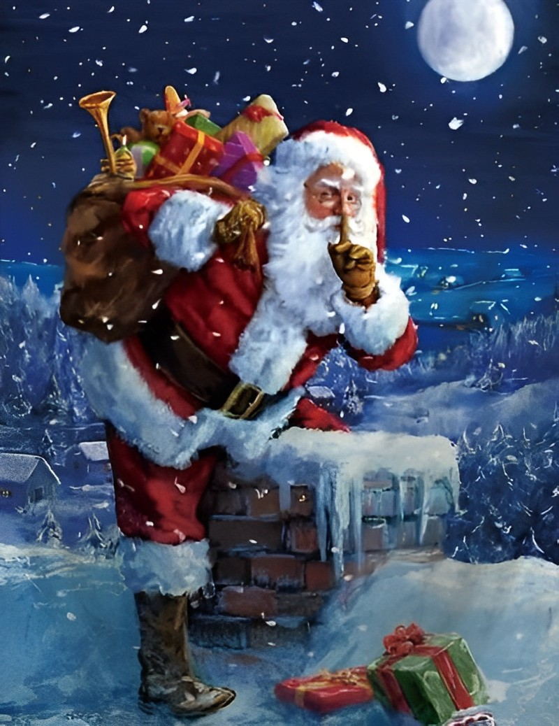 Weihnachtsmann mit Geschenken in der Nacht Diamond Painting