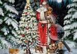 Weihnachtsmann mit Hund neben dem Weihnachtsbaum Diamond Painting
