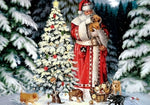 Weihnachtsmann mit Hund neben dem Weihnachtsbaum Diamond Painting