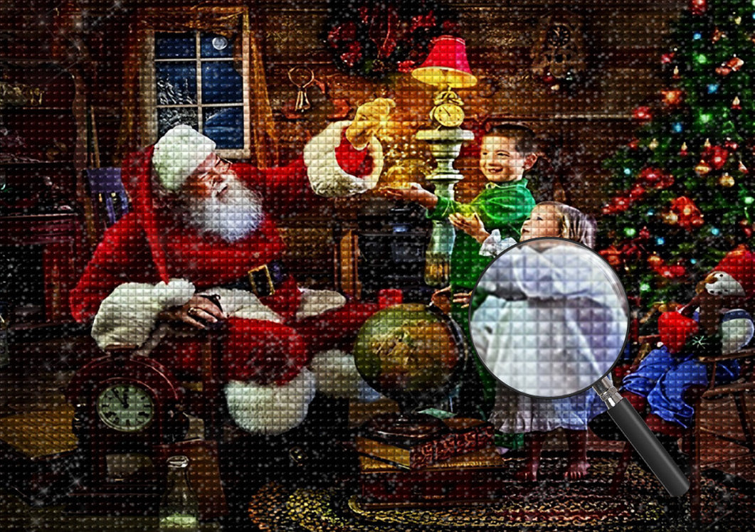 Weihnachtsmann mit Kindern im Haus Diamond Painting