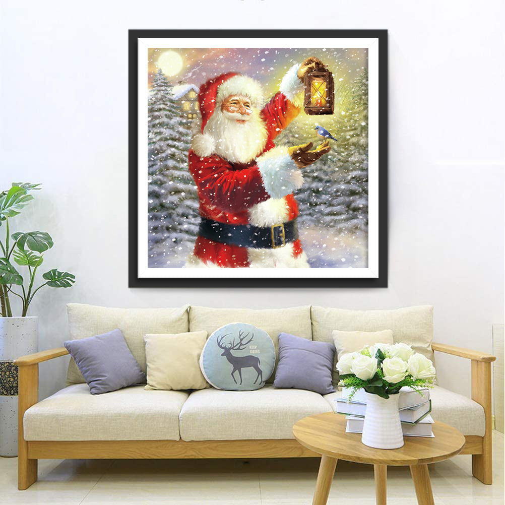Weihnachtsmann mit Lampe im Schnee Diamond Painting