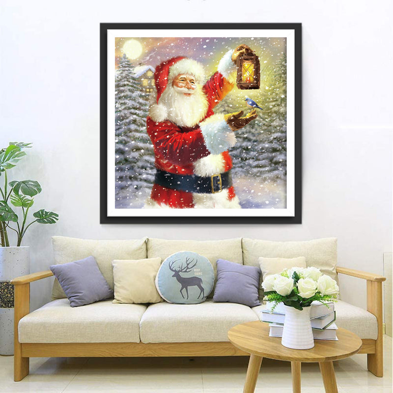 Weihnachtsmann mit Lampe im Schnee Diamond Painting