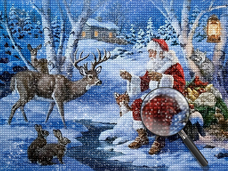 Weihnachtsmann mit Tieren Diamond Painting