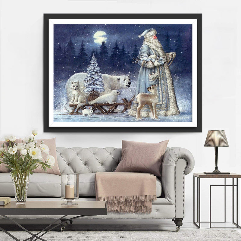 Weihnachtsmann mit Tieren Diamond Painting