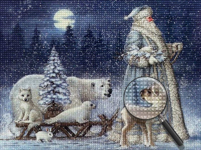 Weihnachtsmann mit Tieren Diamond Painting