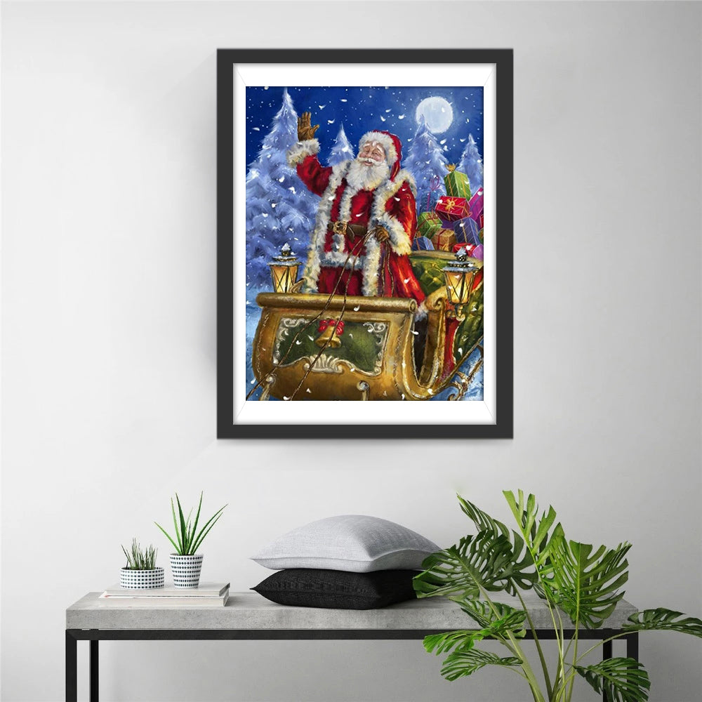 Weihnachtsmann mit Wagen voller Geschenken Diamond Painting