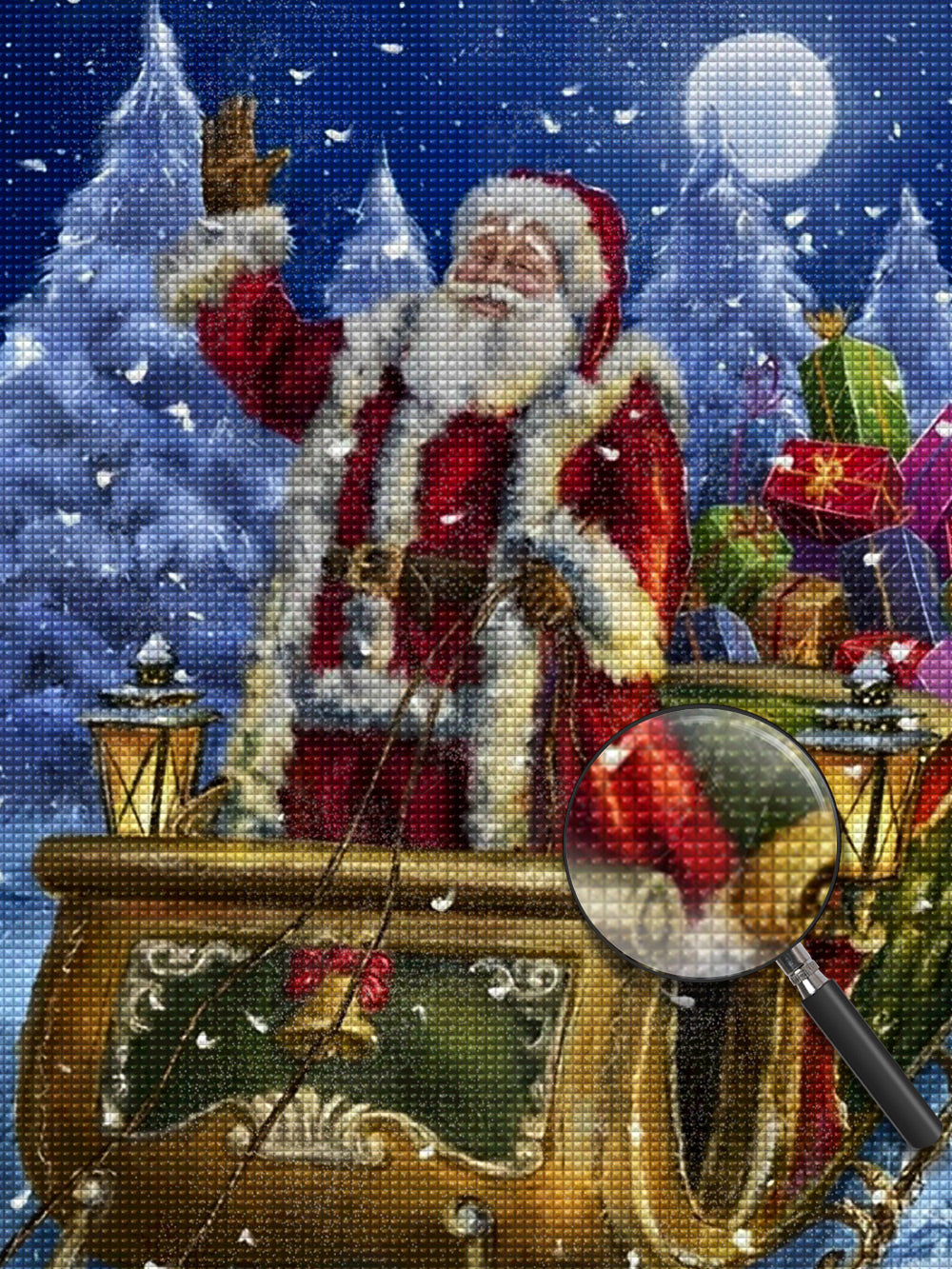 Weihnachtsmann mit Wagen voller Geschenken Diamond Painting