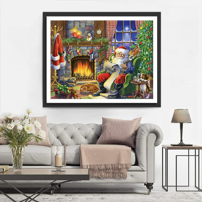 Weihnachtsmann neben dem Kamin Diamond Painting