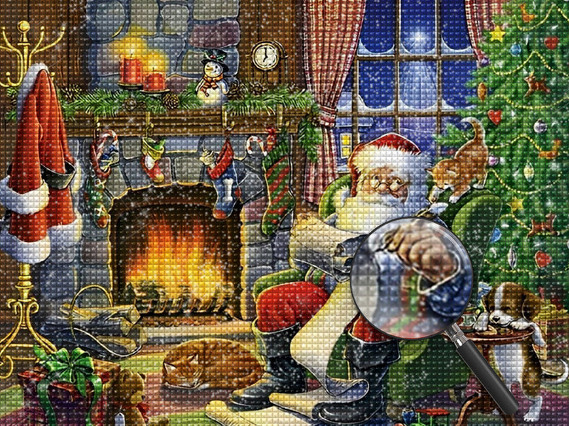 Weihnachtsmann neben dem Kamin Diamond Painting