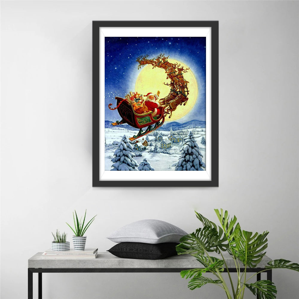Weihnachtsmann Schlitten Mond Diamond Painting