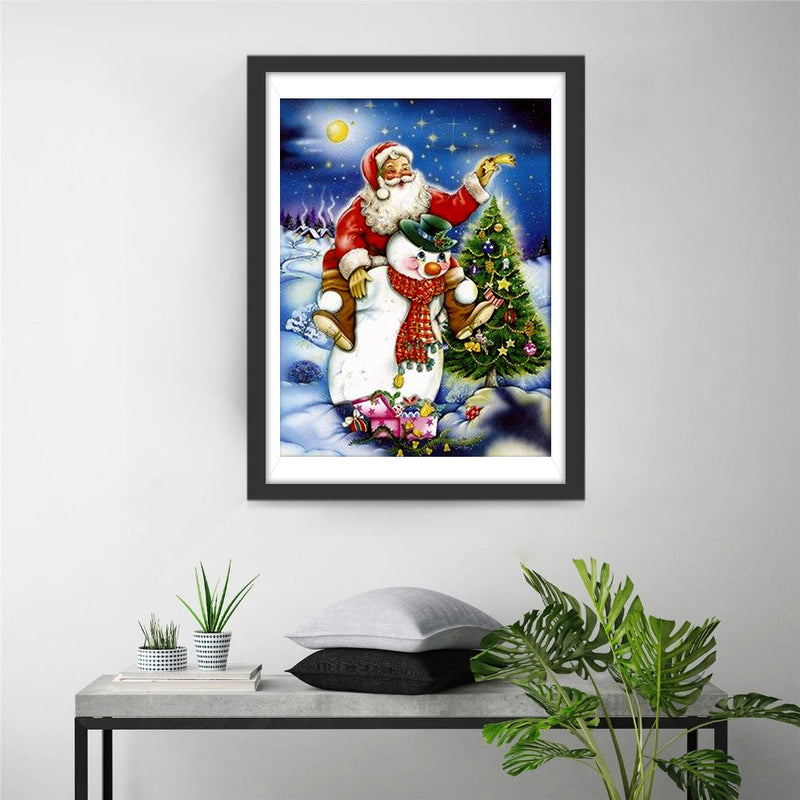 Weihnachtsmann, Schneemann und Weihnachtsbaum Diamond Painting