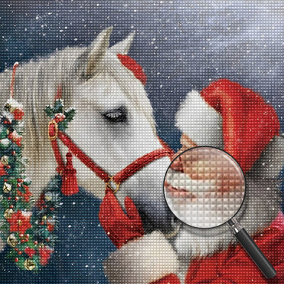 Weihnachtsmann und geschmücktes Pferd Diamond Painting