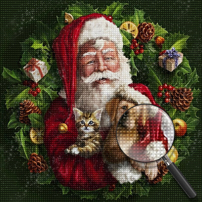 Weihnachtsmann und Hund im Kranz Diamond Painting