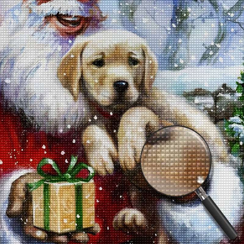 Weihnachtsmann und Hund mit Geschenk Diamond Painting