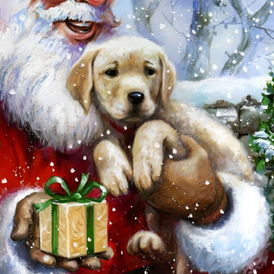 Weihnachtsmann und Hund mit Geschenk Diamond Painting