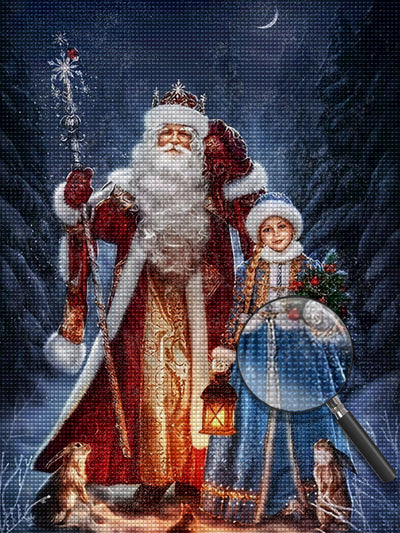 Weihnachtsmann und Mädchen im Wald Diamond Painting