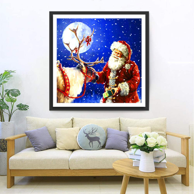 Weihnachtsmann und Ren unter dem Vollmond Diamond Painting