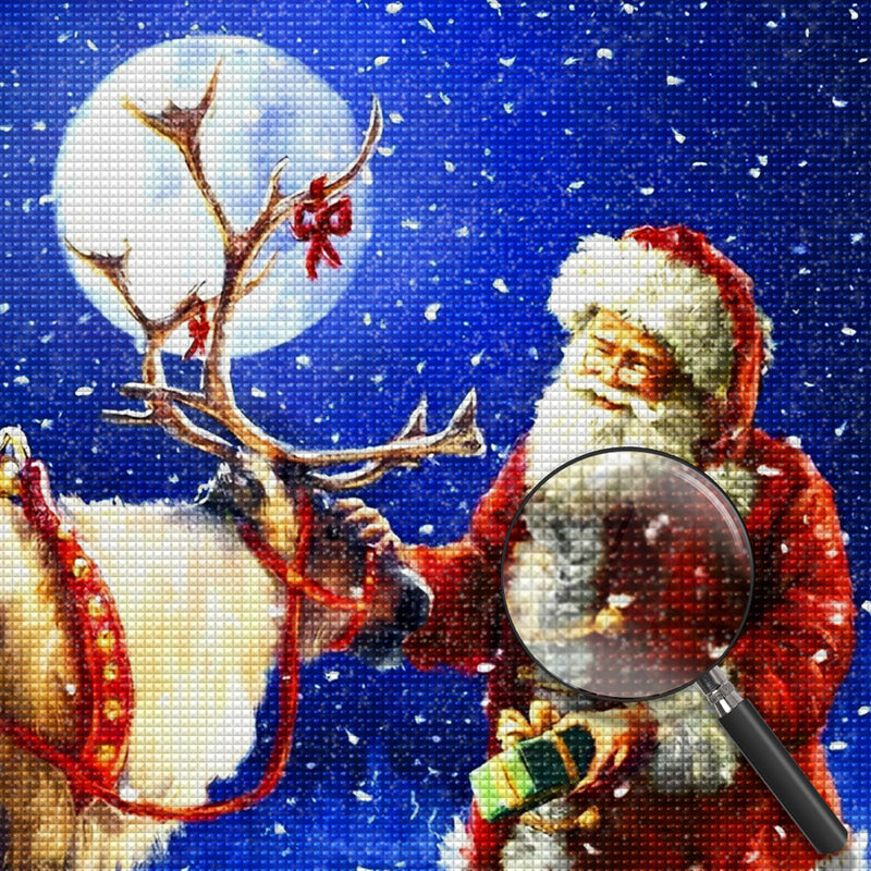 Weihnachtsmann und Ren unter dem Vollmond Diamond Painting