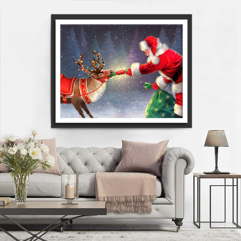 Weihnachtsmann und Rentier Diamond Painting