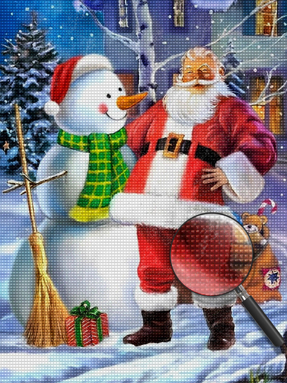 Weihnachtsmann und Schneemann mit Besen Diamond Painting