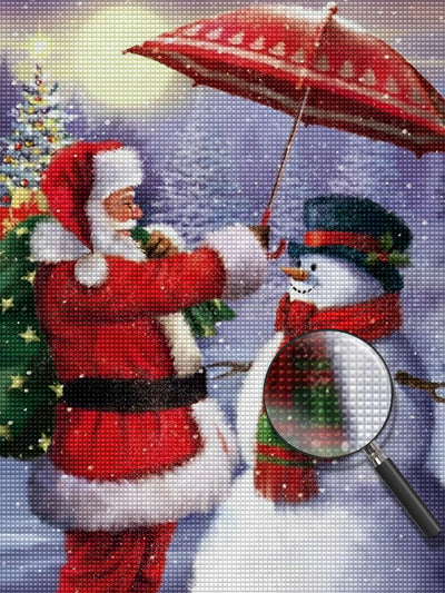 Weihnachtsmann und Schneemann mit einem Regenschirm Diamond Painting