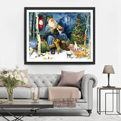 Weihnachtsmann und Tiere Diamond Painting