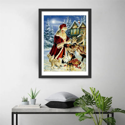 Weihnachtsmann und Tiere Diamond Painting