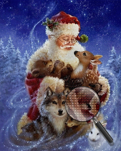 Weihnachtsmann und Tiere Diamond Painting