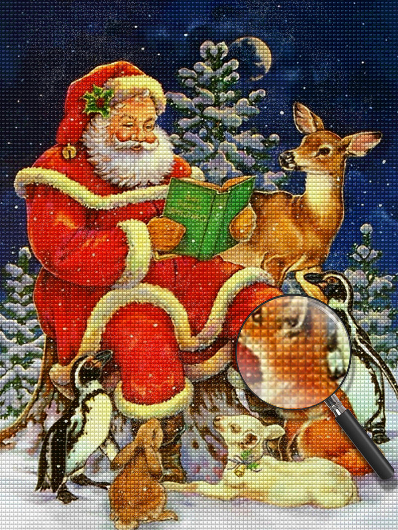 Weihnachtsmann und Tiere im Schnee Diamond Painting