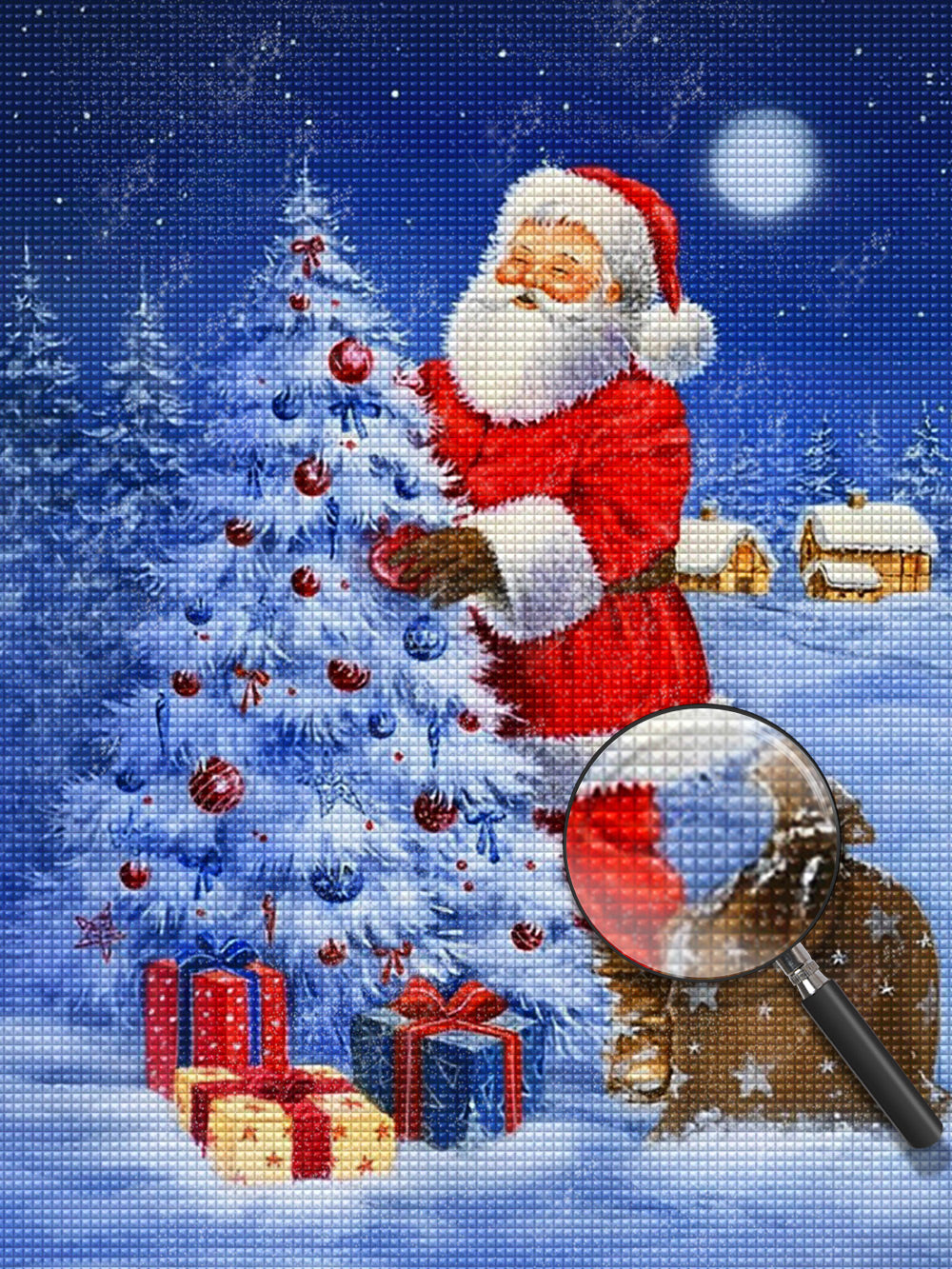 Weihnachtsmann und Weihnachtsbaum im Schnee Diamond Painting