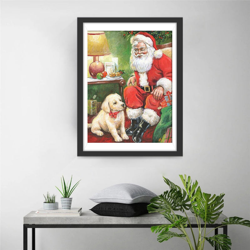 Weihnachtsmann und weißer Hund Diamond Painting