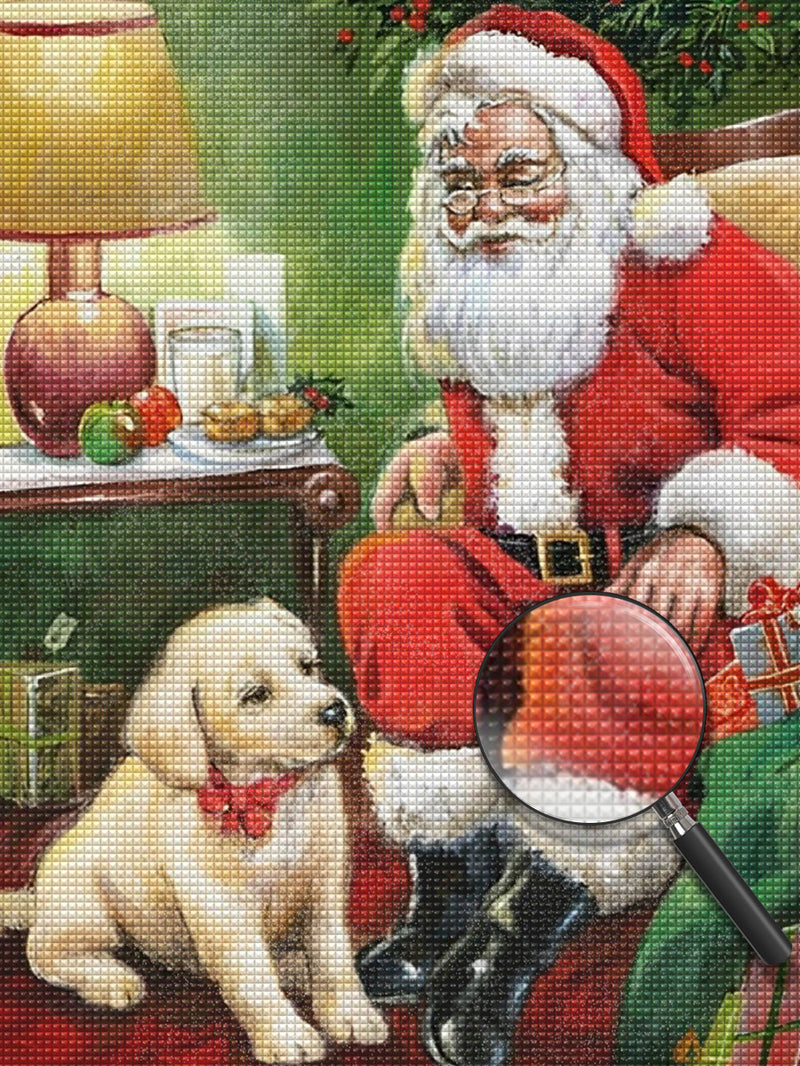 Weihnachtsmann und weißer Hund Diamond Painting