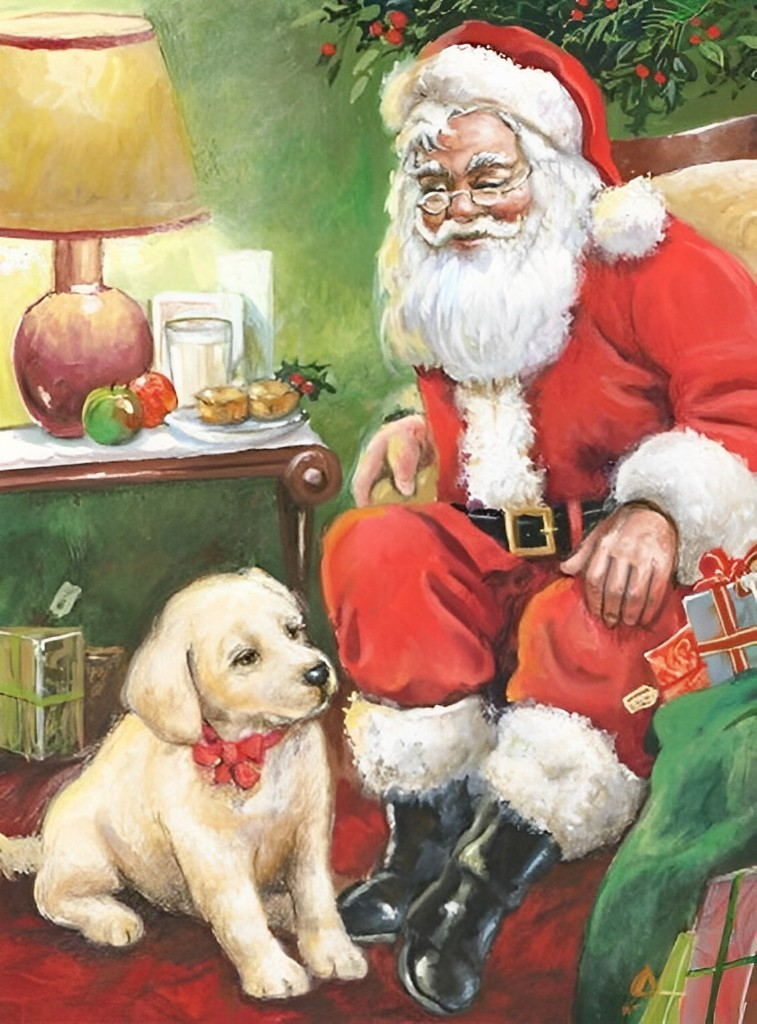 Weihnachtsmann und weißer Hund Diamond Painting