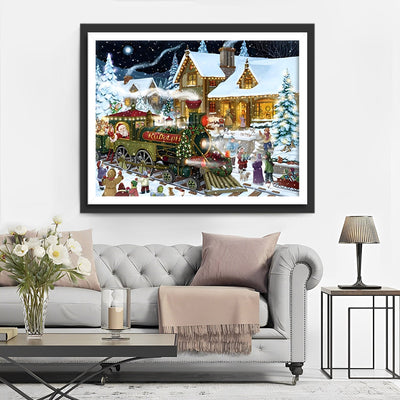 Weihnachtsmann und Zug in der Stadt Diamond Painting