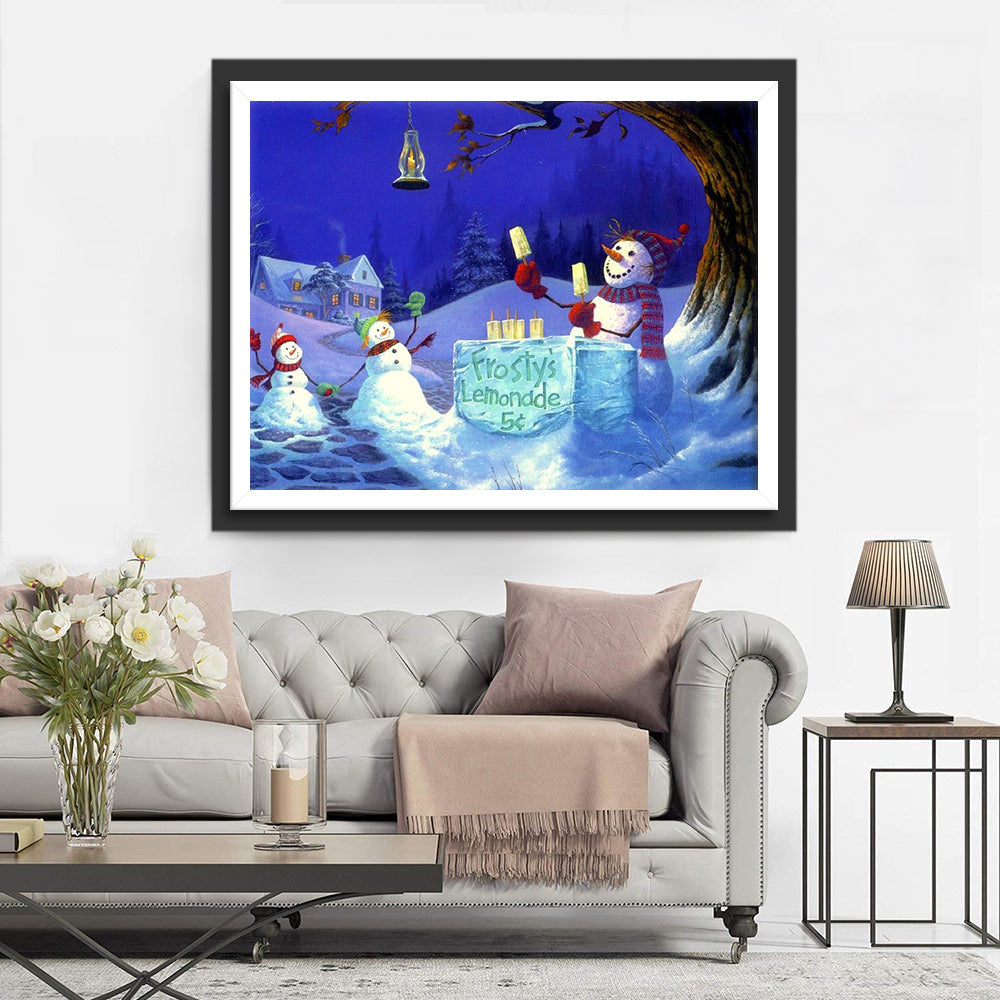 Weihnachtsschneemänner in der Nacht Diamond Painting