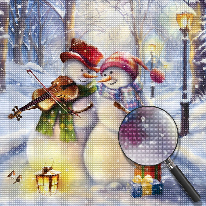 Weihnachtsschneemänner mit Geige Diamond Painting