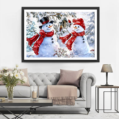 Weihnachtsschneemänner mit Schals Diamond Painting