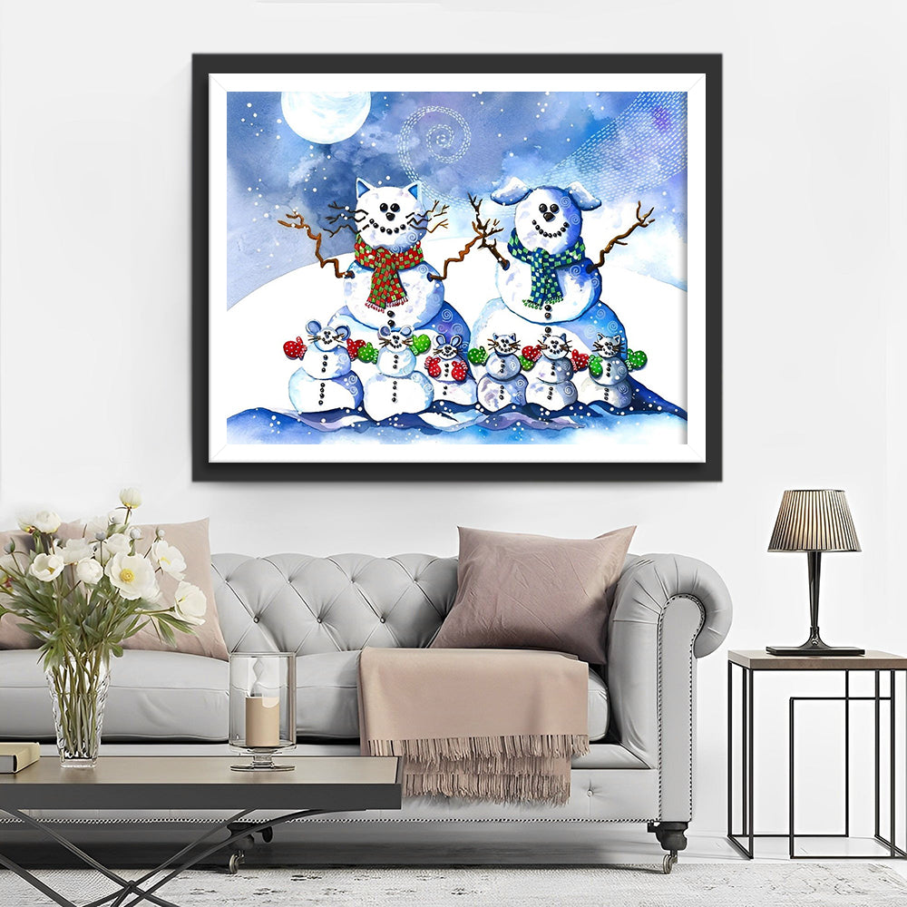 Weihnachtsschneemänner mit Schals Diamond Painting