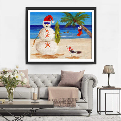 Weihnachtsschneemann am Strand Diamond Painting