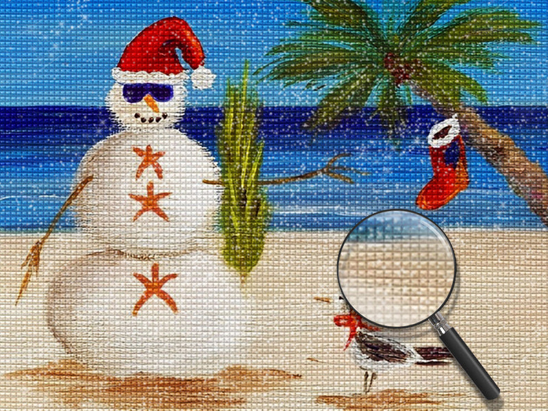 Weihnachtsschneemann am Strand Diamond Painting