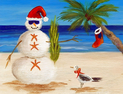 Weihnachtsschneemann am Strand Diamond Painting