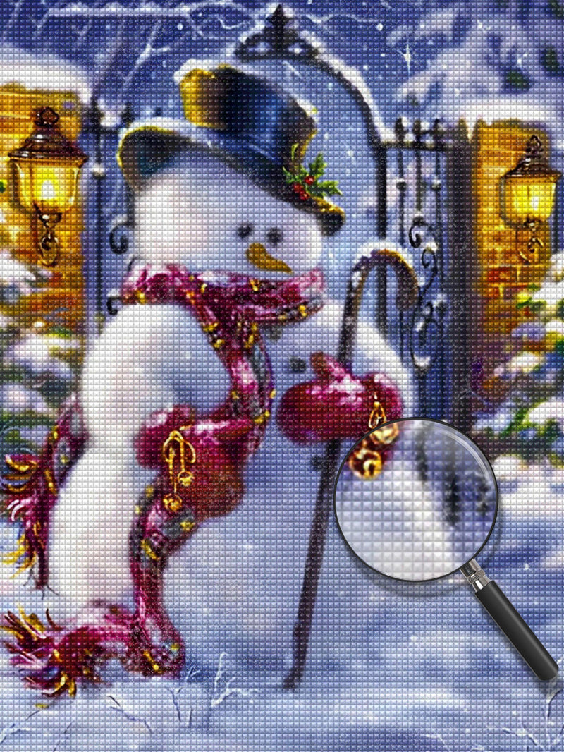 Weihnachtsschneemann an der Tür Diamond Painting