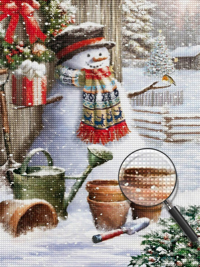 Weihnachtsschneemann außerhalb des Hauses Diamond Painting