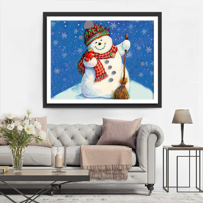 Weihnachtsschneemann mit Besen Diamond Painting