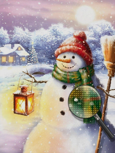 Weihnachtsschneemann mit Besen und Lampe Diamond Painting