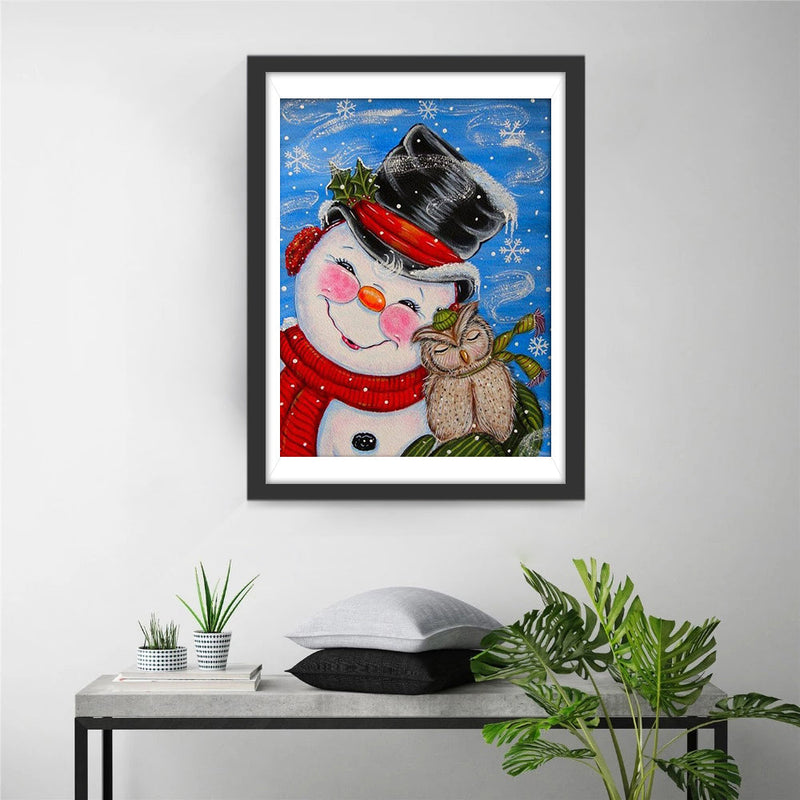 Weihnachtsschneemann mit Hut und Eule Diamond Painting