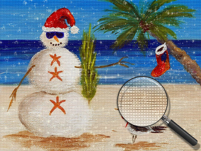 Weihnachtsschneemann mit Sonnenbrille am Strand Diamond Painting