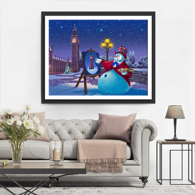 Weihnachtsschneemann und Big Ben Diamond Painting